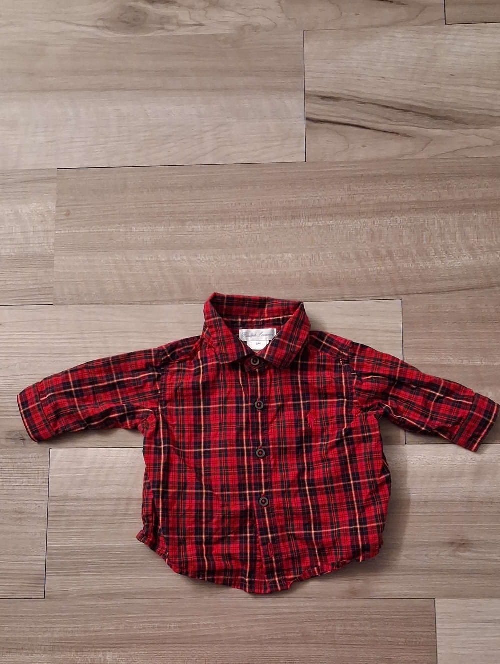 Ralph Lauren Red Plaid Button-Down Shirt for Kids Vintage Size 3 Months (N)
